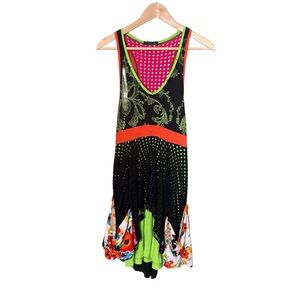 Seven Waves Mixed Patterns, Studded Hi-low w/ Neon Accents Y2K Tank Dress size 1